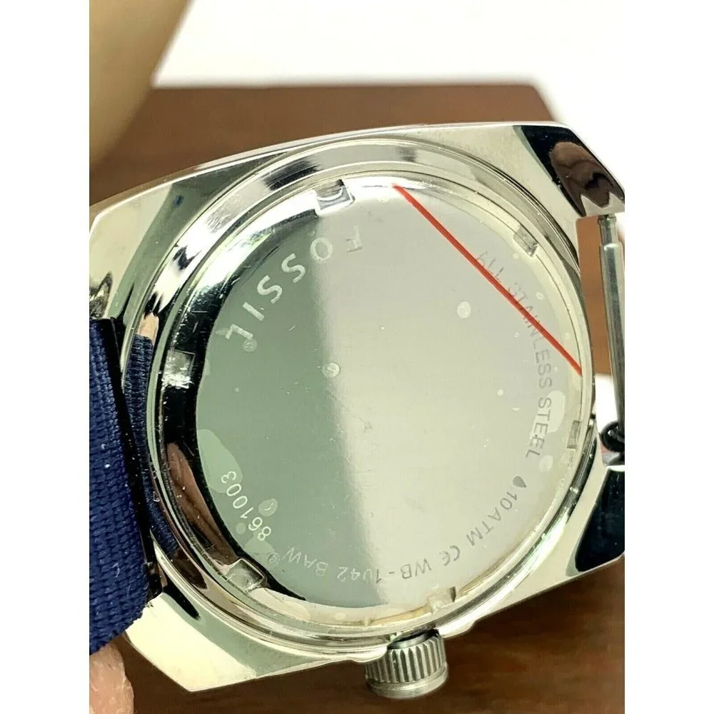 Fossil Men's Watch WB1042 Quartz Black Dial 38mm Blue Nylon Strap